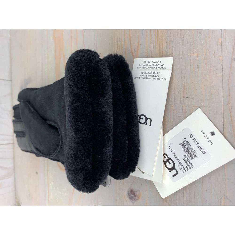 UGG black SHEEPSKIN EXPOSED SLIM TECH GLOVES WOMENS LARGE NWT - Picture 7 of 12